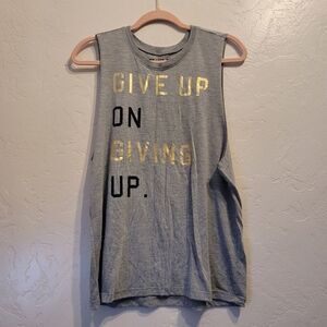 Chin Up Apparel Womens Sz L Give Up On Giving Up Muscle Tank Top Workout Gray